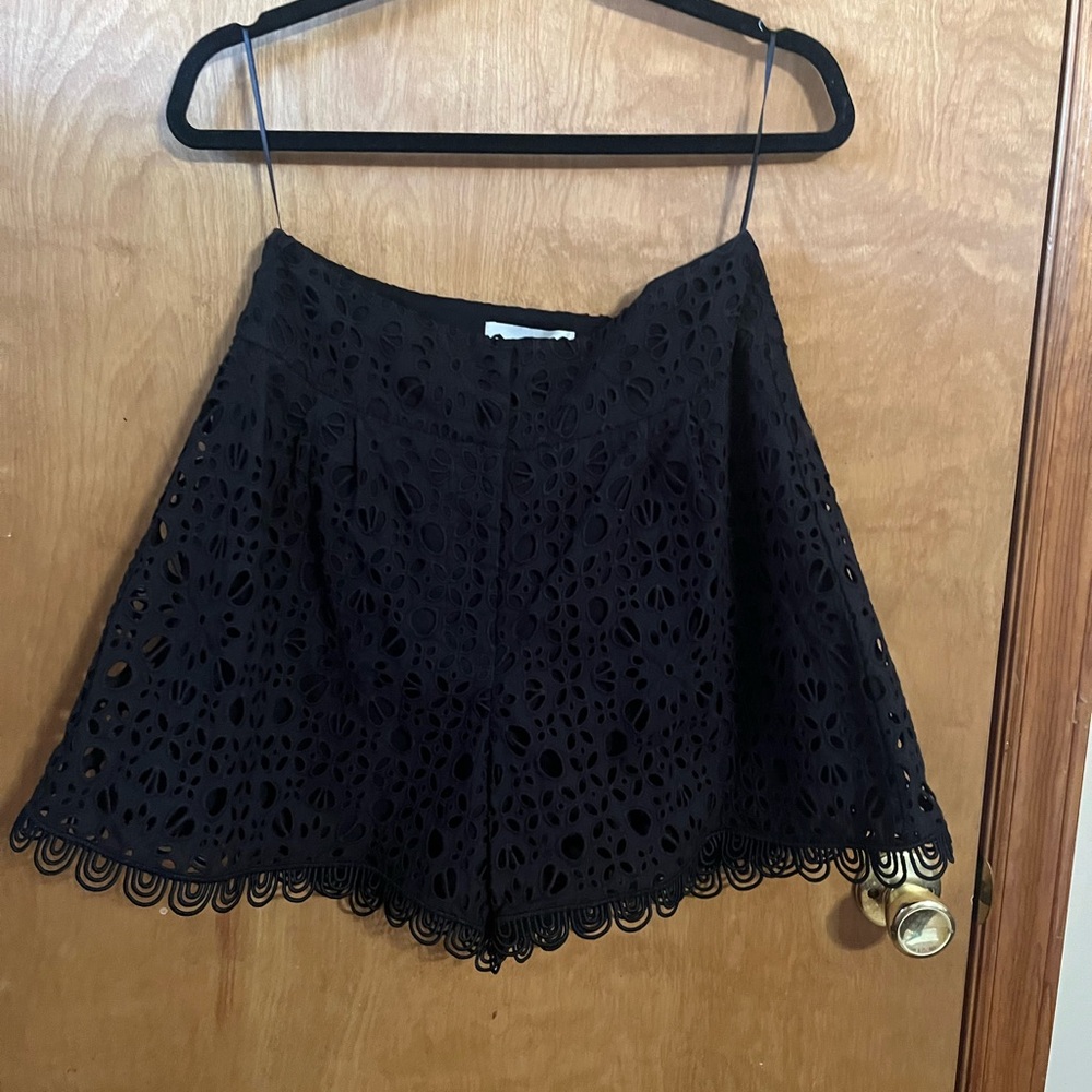 Sachin + Babi Black Laser-Cut Lace Shorts